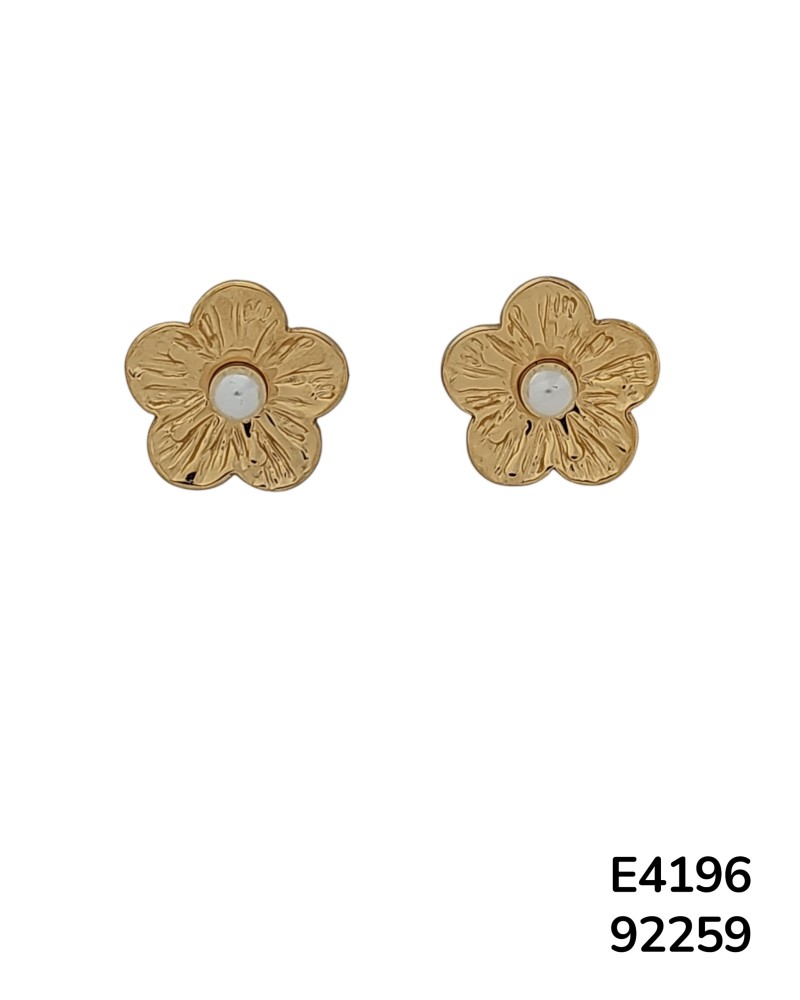 E4196 Aretes en Acero Inoxidable Dorado en Forma de flor con centro de perla