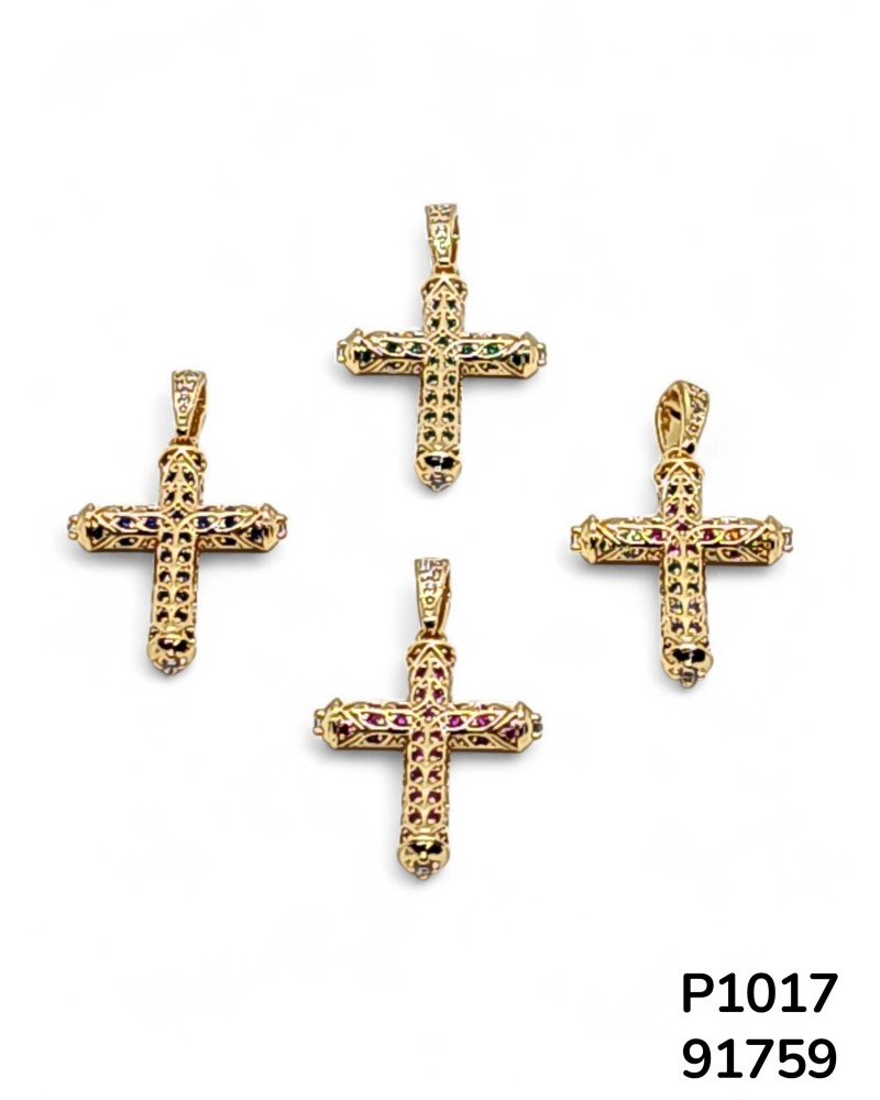 P1017 Colgante de Cruz Antigua con detalles de cristal de colores