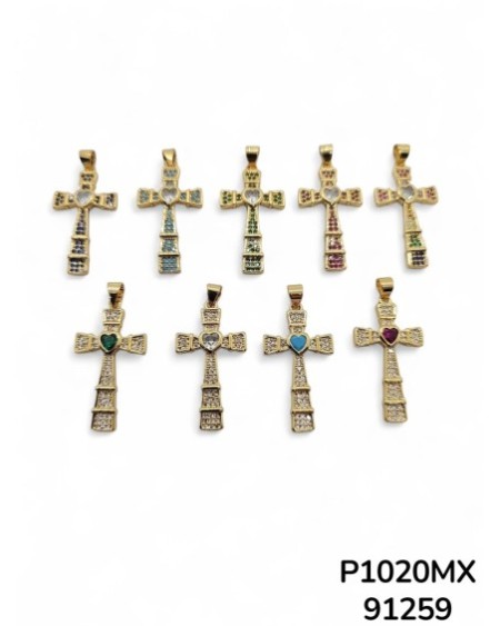 P1020 Colgante de Cruz con Gema en Forma de Corazón