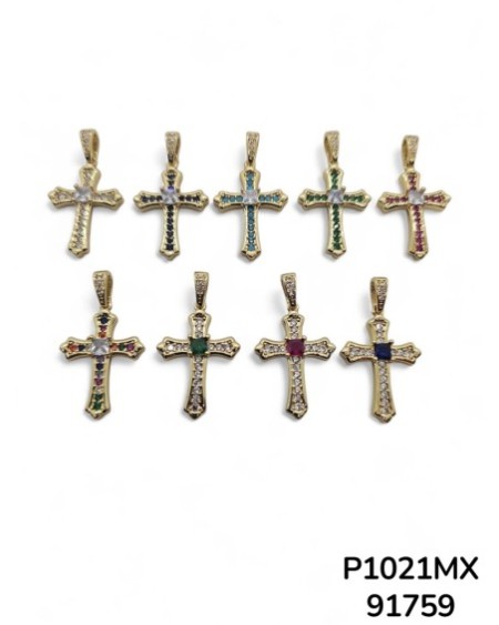 P1021 Multi-Gem Cross Pendant – Colgante de Cruz con Multigem