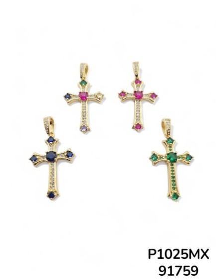 P1025 Dije o Colgante de Cruz con Gema Real