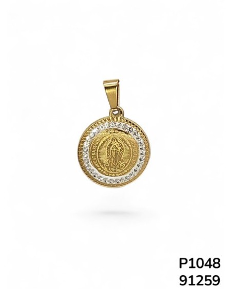 P1048 – Colgante o Dije Medalla de la Virgen de Guadalupe con Cristales