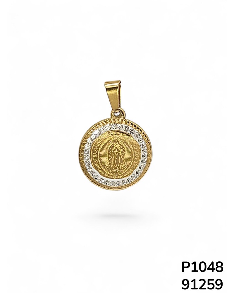 P1048 – Colgante o Dije Medalla de la Virgen de Guadalupe con Cristales