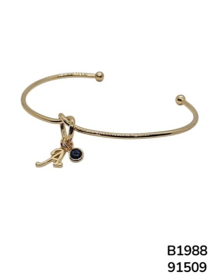 B1988 Pulsera Dorada con Inicial "A" y Dije de Piedra Preciosa