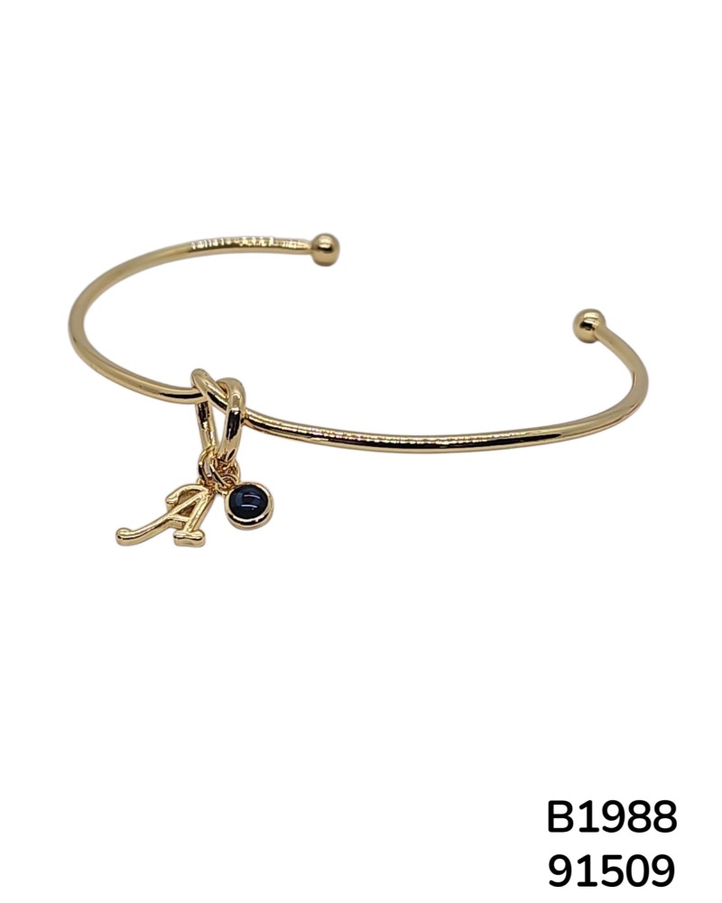 B1988 Pulsera Dorada con Inicial "A" y Dije de Piedra Preciosa
