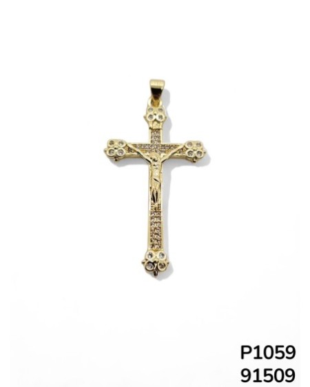 P1059 – Colgante de Crucifijo con cristales y acabado dorado