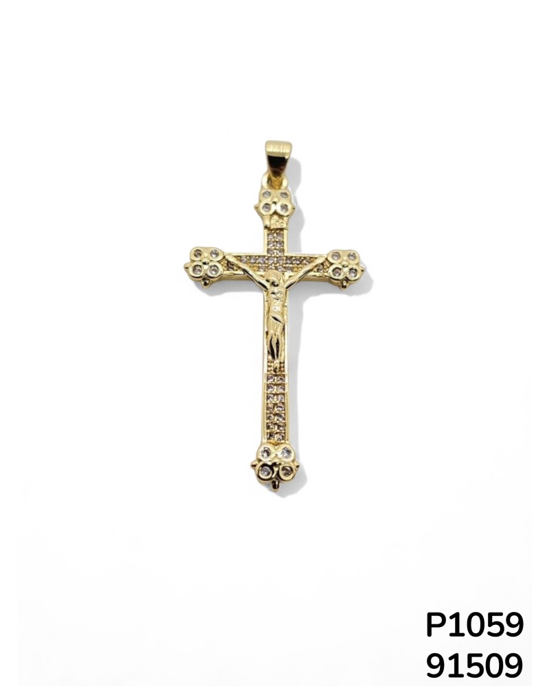 P1059 – Colgante de Crucifijo con cristales y acabado dorado