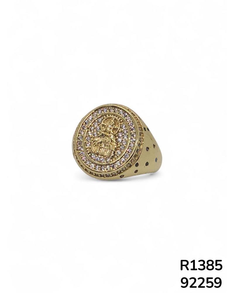 R1385 - Anillo Chapado en Oro con Diseño de la Virgen María