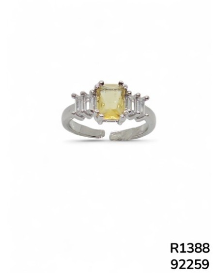 R1388 - Anillo plateado con Piedra Amarilla