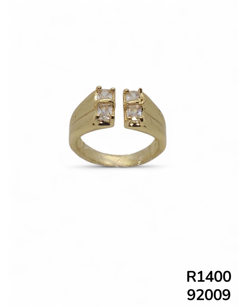 R1400 - Anillo Geométrico de Doble Piedra Chapado en Oro