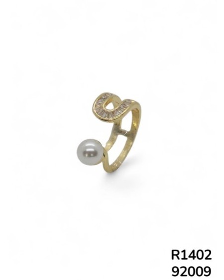 R1402 - Anillo Chapado en Oro con Perla y Detalles en Piedras Preciosas