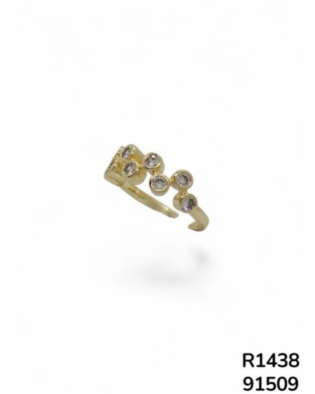 R1438 - Anillo Chapado en Oro con Racimo de Cristales
