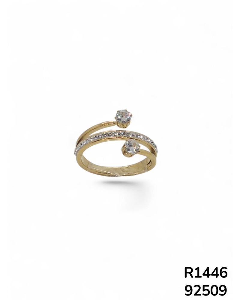 R1446 - Anillo Minimalista Chapado en Oro con cristales