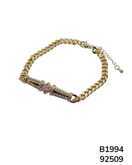 B1994 Pulsera Dorada Brillante con Detalles de Cristal