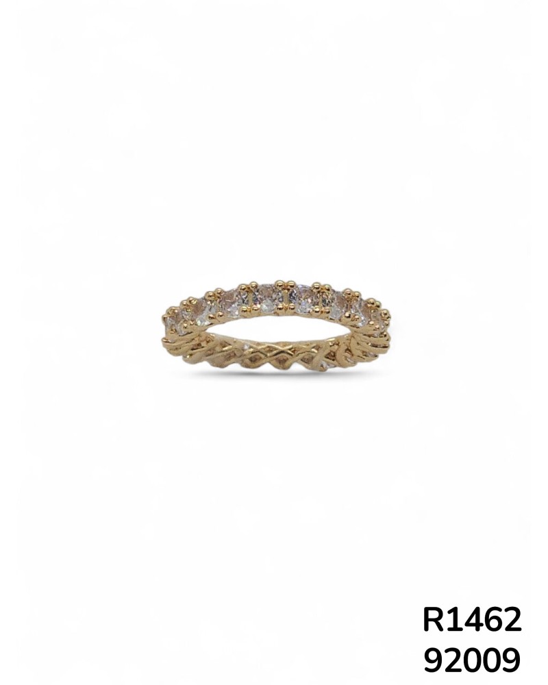 R1462 - Anillo Eternidad dorado con rodeado con detalles de cristales