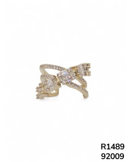 R1489 Anillo de Banda Cruzada Dorada