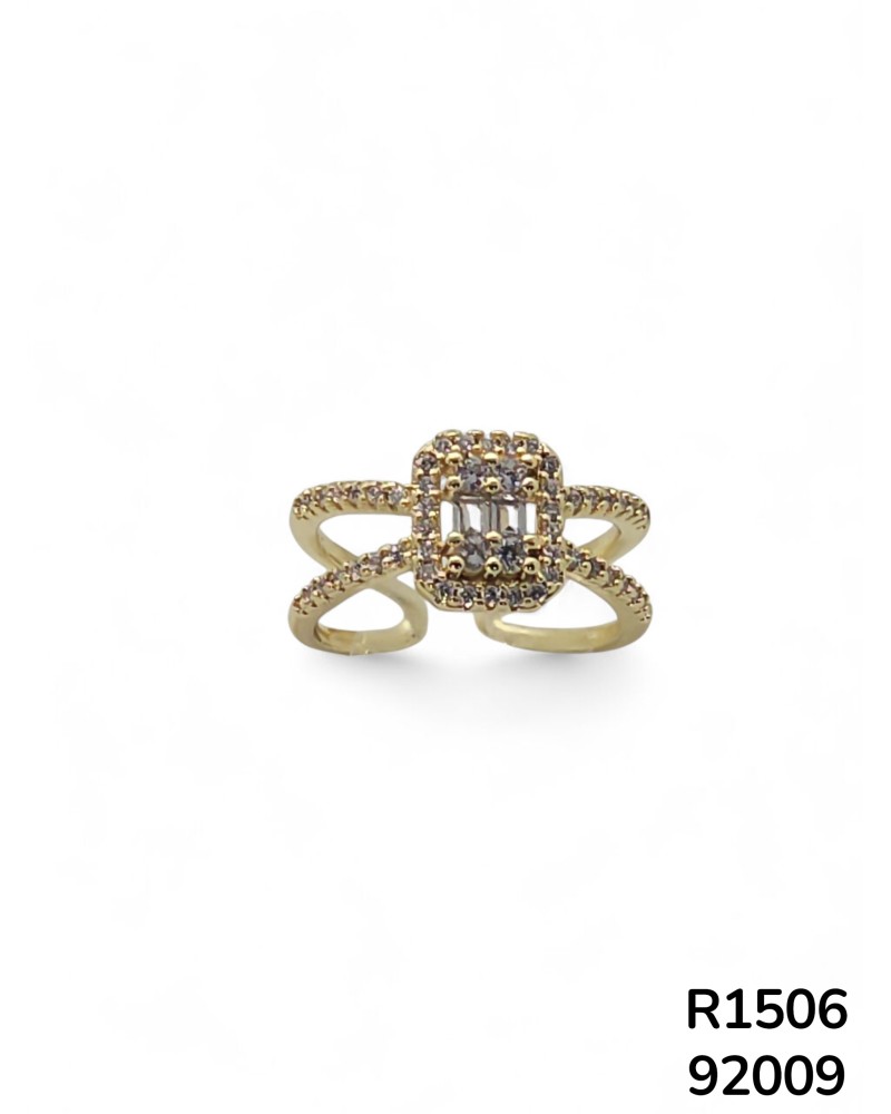 R1506 Anillo de Doble Banda con Cristal Cuadrado