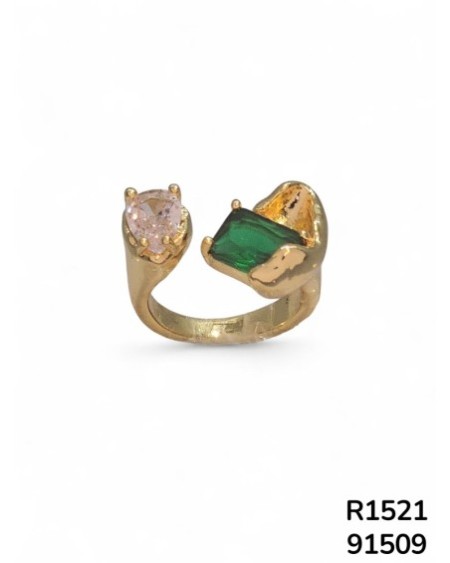 R1521 Anillo Dúo de Esmeralda y Cristal