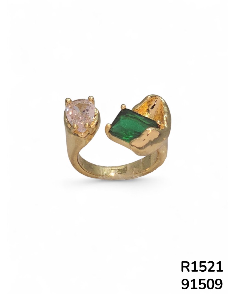 R1521 Anillo Dúo de Esmeralda y Cristal