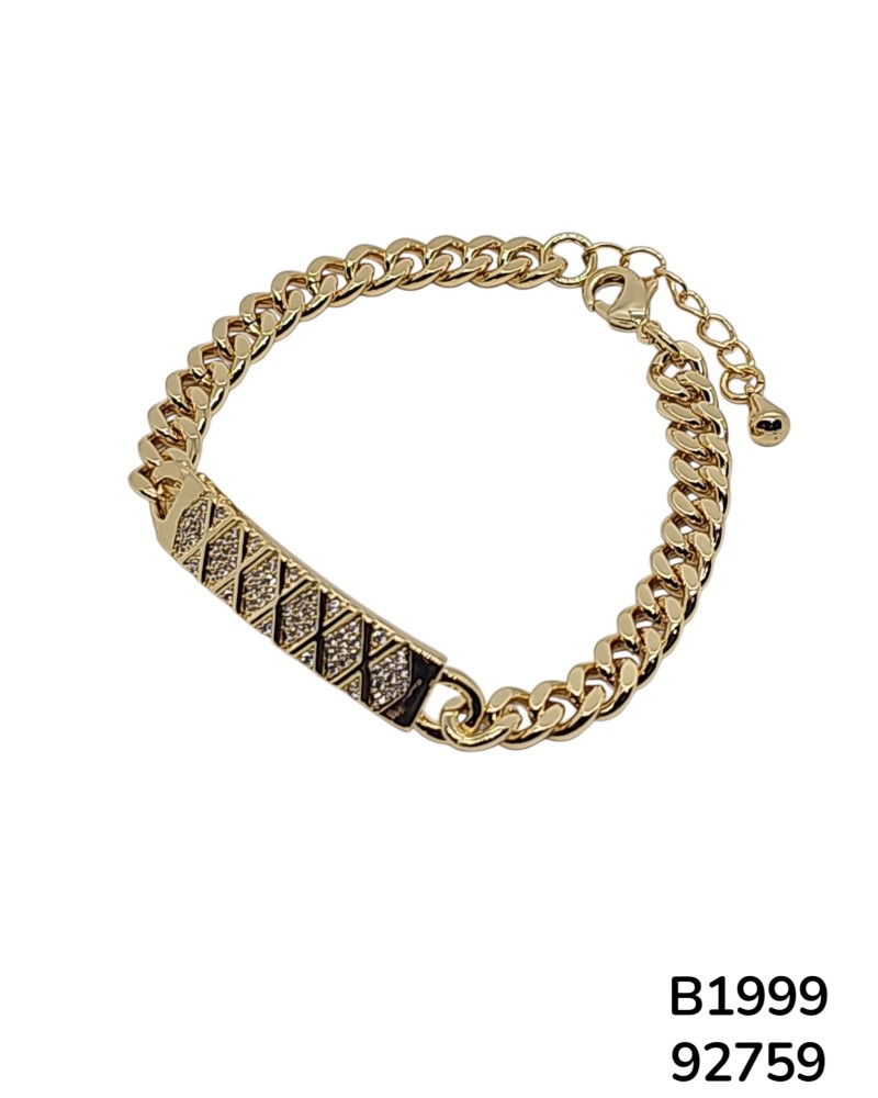 B1999 Pulsera Dorada con Patrón de Diamantes