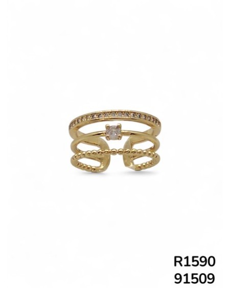 R1537 Anillo Ancho con tres paneles con detalles de cristales