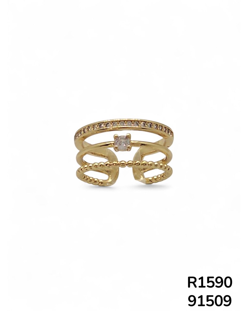 R1537 Anillo Ancho con tres paneles con detalles de cristales