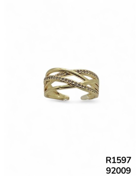 R1597 Anillo con Textura Trenzada y detalles de cristal
