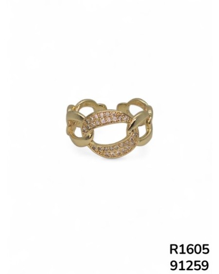 R1605 Anillo chapado en oro con cristales.