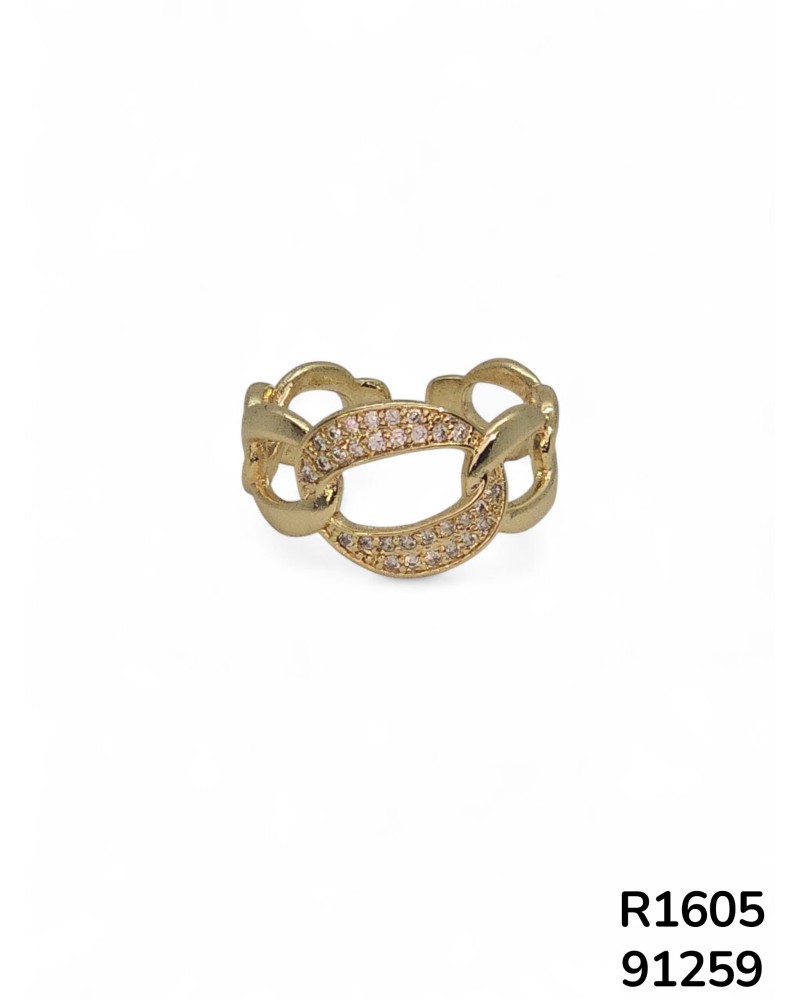 R1605 Anillo chapado en oro con cristales.