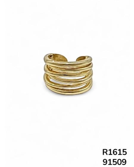 R1615: Anillo dorado con 6 bandas unidas que crean un efecto bombe