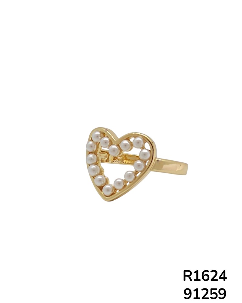 R1624: Anillo en forma de corazón rodeado de pequeñas perlas.