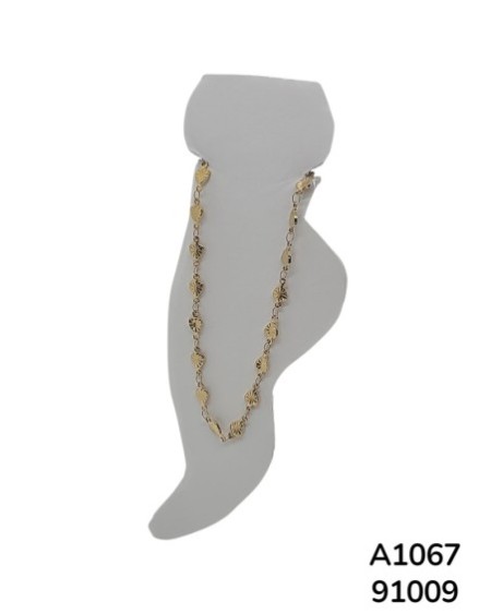 A1067 Tobillera con corazones en oro