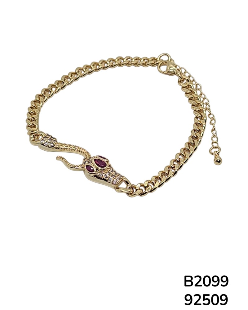 B2099 Pulsera de Serpiente Dorada con Detalles de Rubí