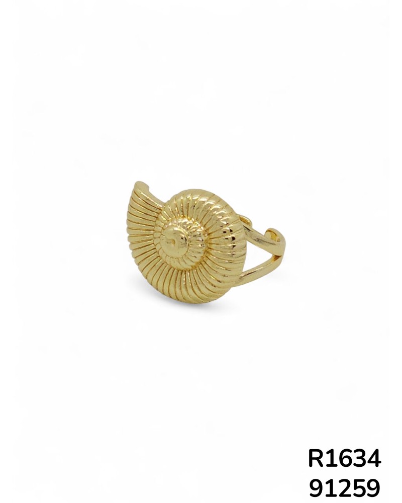 R1634: Anillo minimalista en forma de concha de caracol de mar con acabado pulido