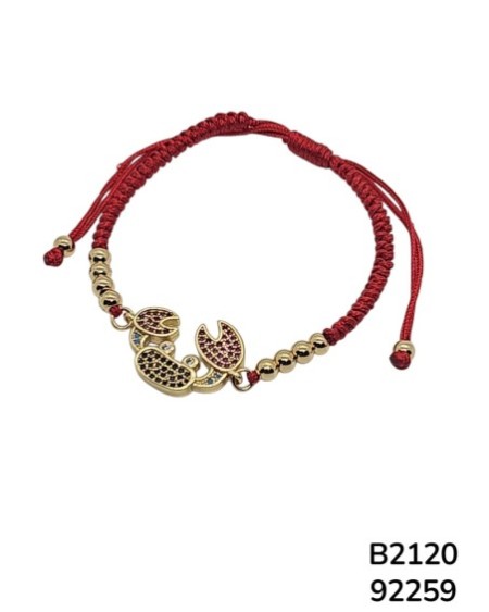 B2120 Pulsera de Cordón Rojo con Dije de Cangrejo Dorado