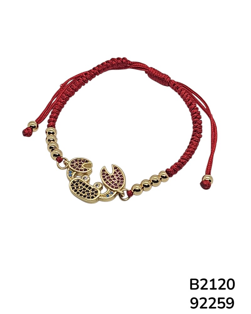 B2120 Pulsera de Cordón Rojo con Dije de Cangrejo Dorado