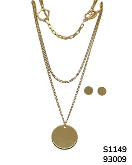 S1149 Conjunto de doble Cadena con Dije y aretes Redondos