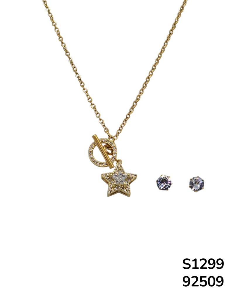 S1299 Conjunto de Cadena con Estrella y aretes de cristal