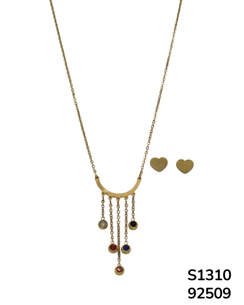 S1310 Conjunto de Cadena con Gema de Colores y aretes de corazón