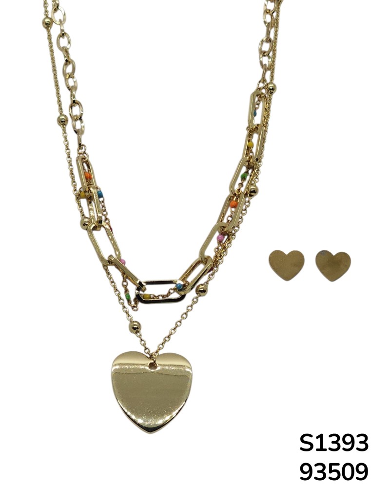 S1393 Conjunto de Cadena con Corazón Multicolor