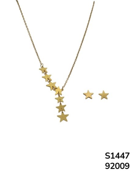 S1447 Conjunto de Cadena con Lluvia de Estrellas y aretes a juego