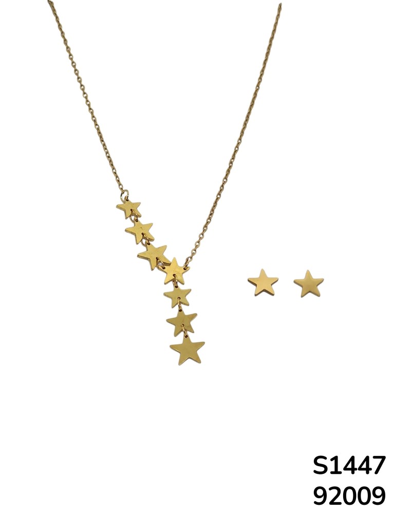 S1447 Conjunto de Cadena con Lluvia de Estrellas y aretes a juego