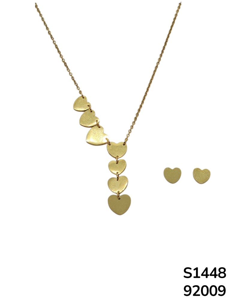 S1448 Conjunto de Cadena y aretes con Corazones Dorados