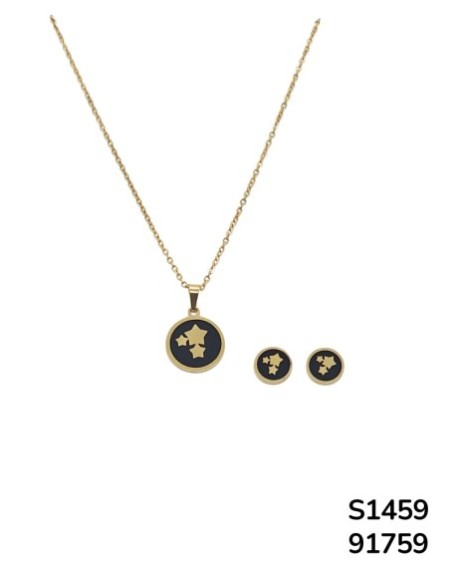 S1459 Conjunto de Cadena y aretes con Estrella Negra y Dorada