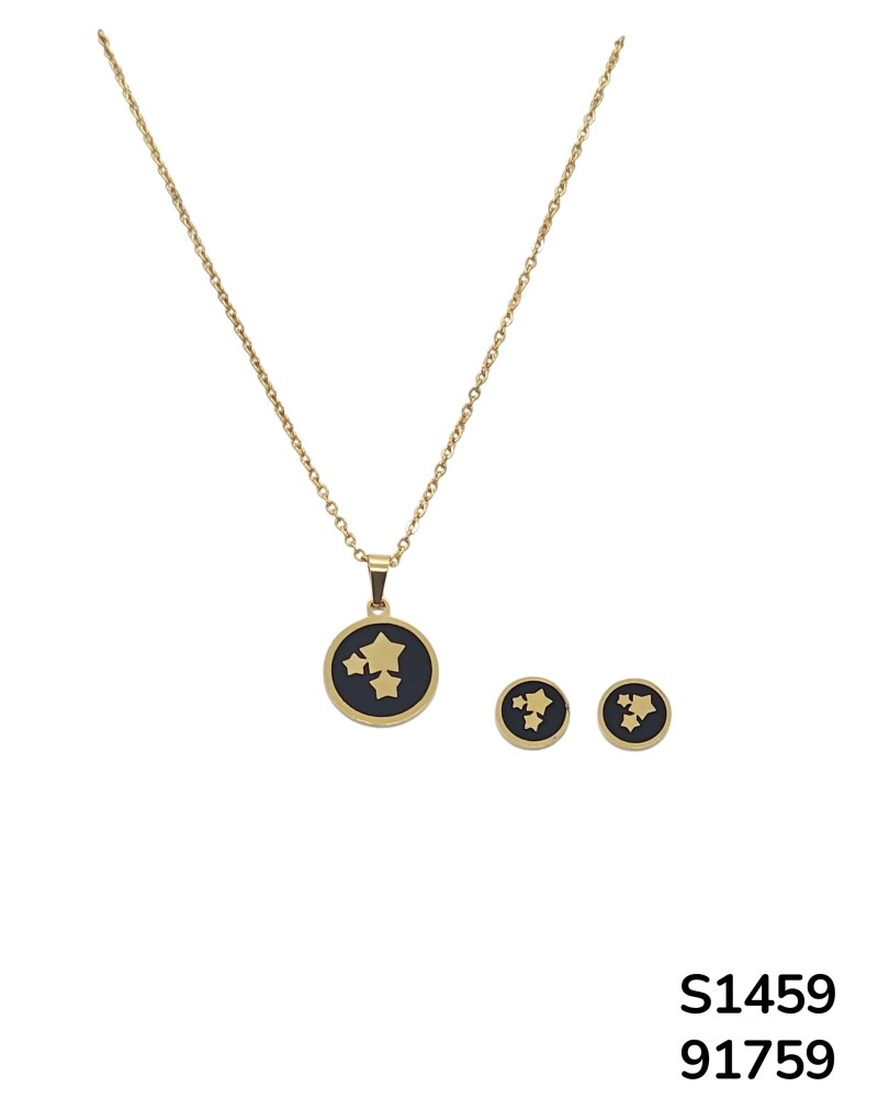 S1459 Conjunto de Cadena y aretes con Estrella Negra y Dorada