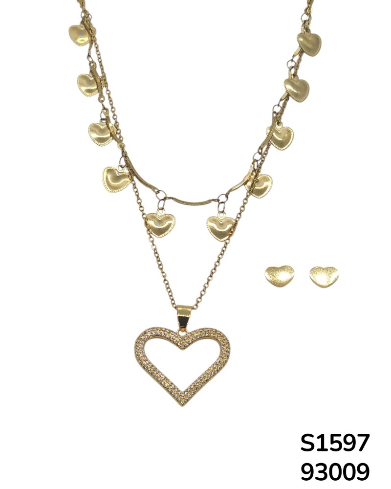 S1597 Conjunto de Doble Cadena con corazones pulidos