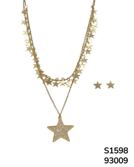 S1598  Conjunto de Doble Cadena con estrellas pequeñas y otra grande con incrustaciones de cristal