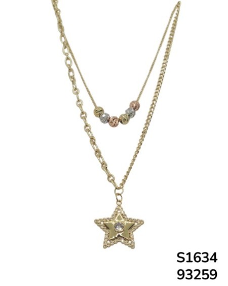 S1634  Conjunto de Cadena Doble con Dije de Estrella y Cuentas de colores