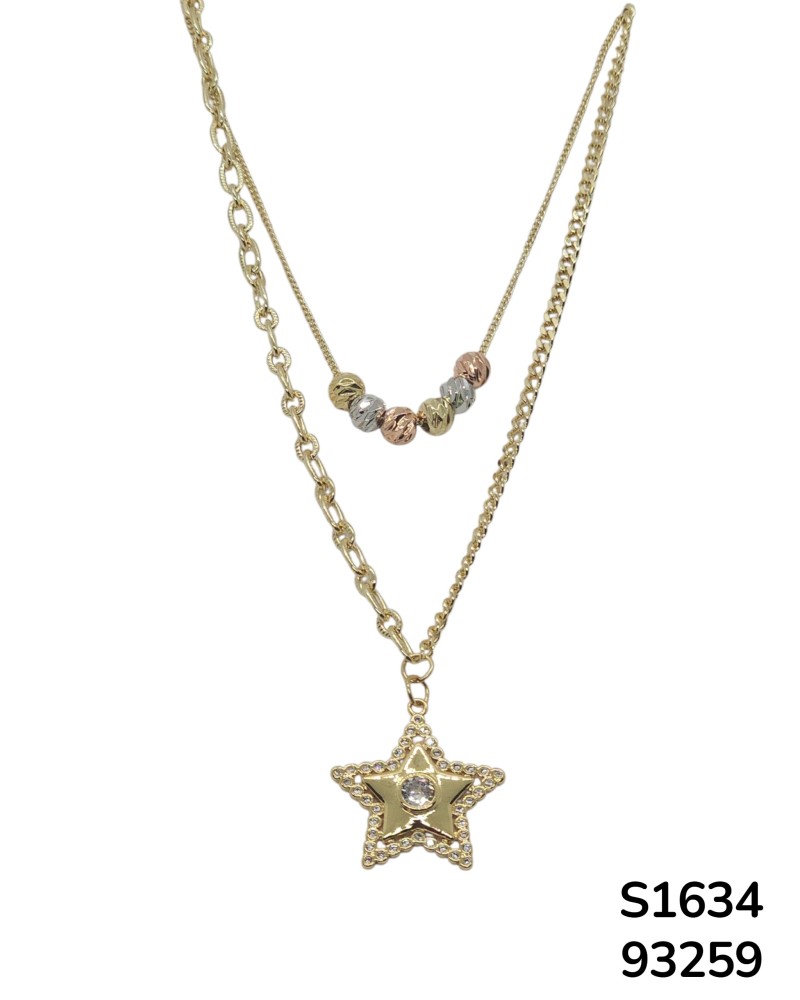 S1634  Conjunto de Cadena Doble con Dije de Estrella y Cuentas de colores
