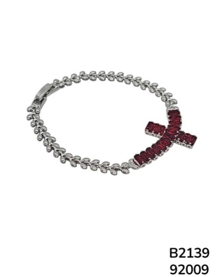 B2139 Pulsera con Dije de Cruz y Cristales de rojos